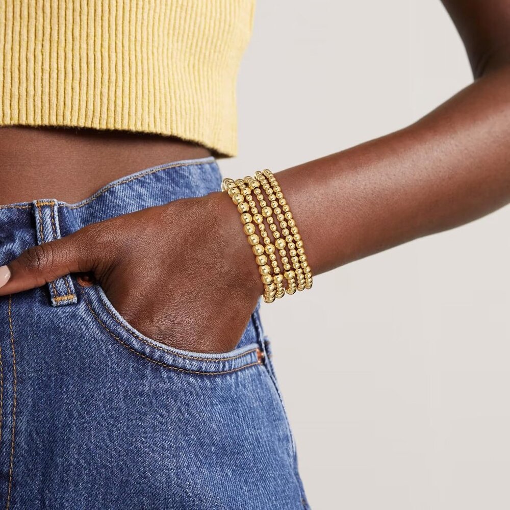 Elegant 5pcs Stackable Gold Bracelets Set, 14k Go… - image 3